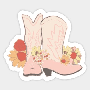 Pink and Cream Boots and Flowers Sticker